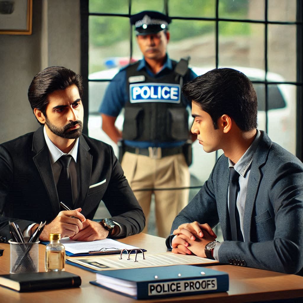 A landlord and tenant discussing documents with a police officer symbolizing tenant verification in Thane.